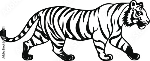 Single-line tiger walking silhouette with flowing curves suggesting motion 2