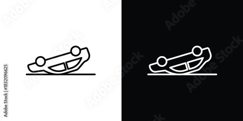 Overturned car icon design element. Linear style vectors