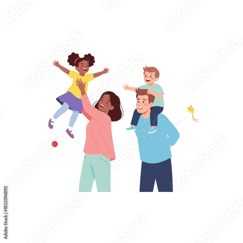 Mixed-race family playing and enjoying time together indoors  