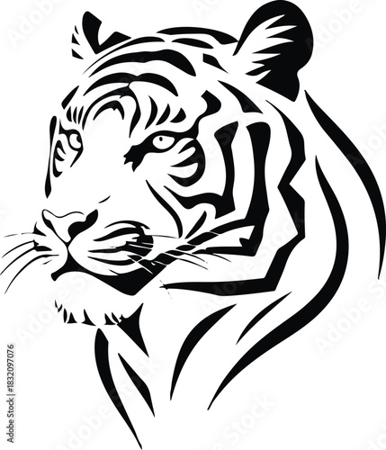 Minimal continuous-line tiger head with geometric negative space, elegant and abstract 2