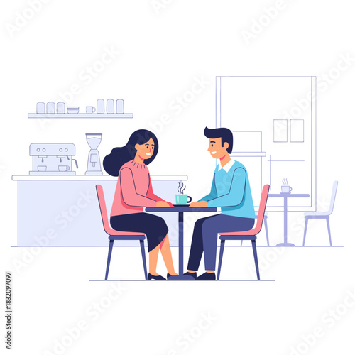 Hispanic couple sitting at café table and enjoying conversation  