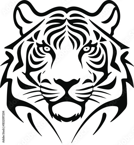 Minimal continuous-line tiger head with geometric negative space, elegant and abstract 3