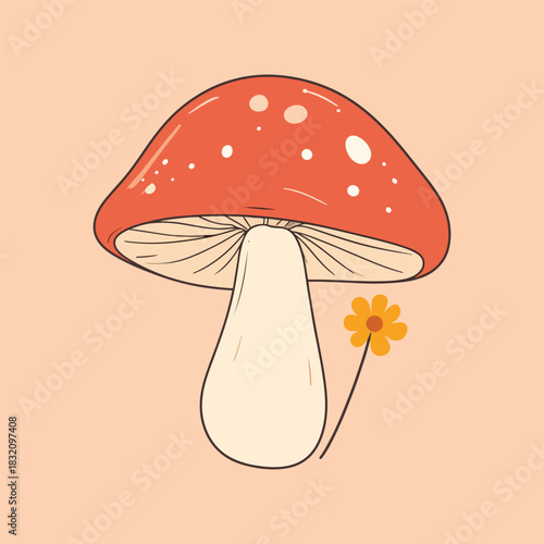 Simple Mashroom With Flower Vector Illustration
