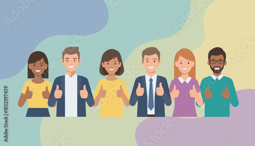 Diverse business team gives thumbs up showing approval success and excellent teamwork