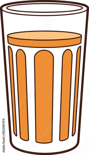 Simple Vector Illustration of a Traditional Indian Chai Tea Glass Filled with a Hot Orange Beverage