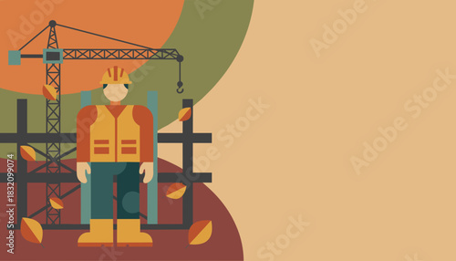 Construction worker illustration with crane Industry development and seasonal labor concept art