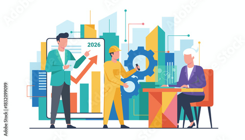 Future business planning corporate executive engineer and manager analyzing growth data