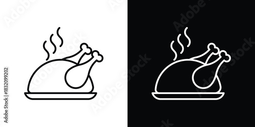 Roasted turkey icon design element. Linear style vectors