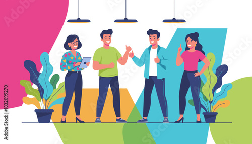 Collaborative young team celebrates success and teamwork in a vibrant modern office