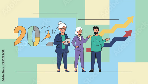 Diverse business team plans 2024 financial success and corporate growth strategy