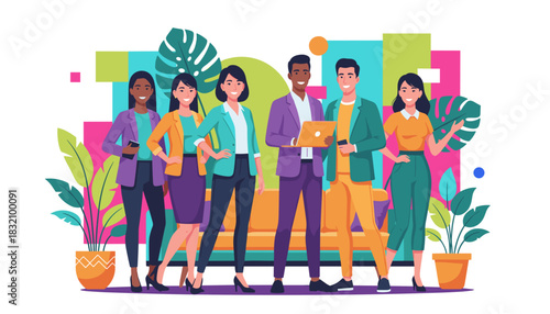 Diverse business team collaborates in a vibrant modern office setting Teamwork and professional success