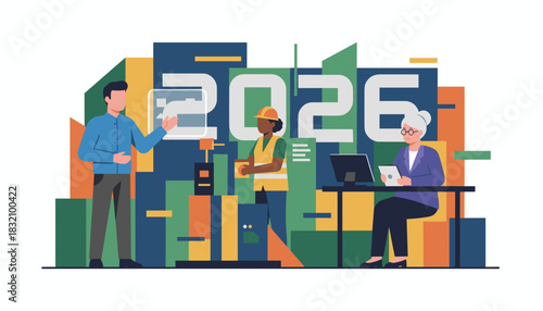 Planning for 2026 success Diverse business and industry team collaboration