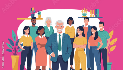 Diverse professional business team portrait Happy colleagues and senior leader Success concept