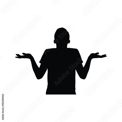 Silhouette of a person shrugging shoulders with open palms expressing uncertainty or confusion