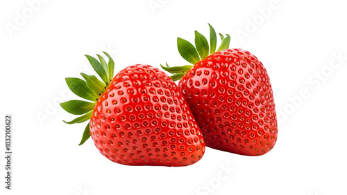 Wallpaper Mural Two ripe red strawberries with green leaves on black background Torontodigital.ca