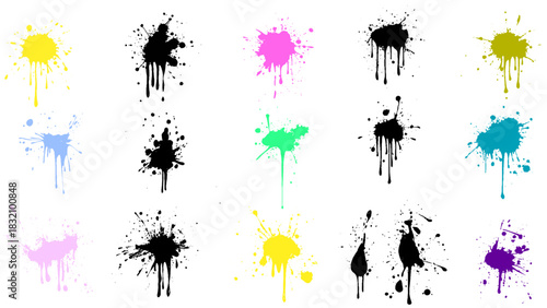 Rainbow watercolor brush splash green stripes isolated on white. Colorful painted grunge splash set.
