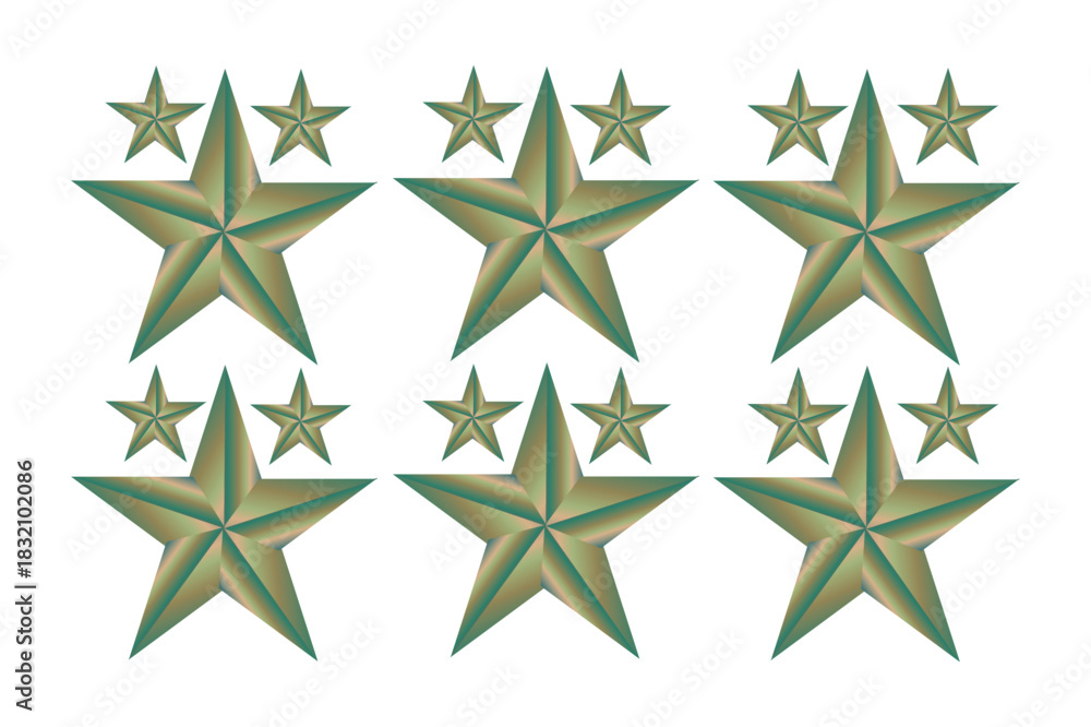 Obraz premium Six Large Star Badges with Small Stars Above Each, Symbolizing Achievement and Recognition