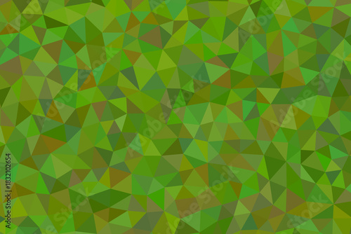 Abstract background texture composed of numerous small, irregular green and brown polygonal shapes creating a low poly effect