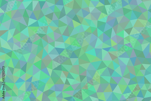 Abstract geometric background pattern composed of many small, interlocking triangles in shades of green and blue