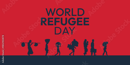 World refugee day. Refugee silhouette background template. A person forced to emigrate vector.