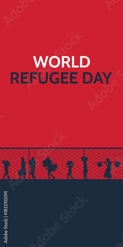 World refugee day. Refugee silhouette background template. A person forced to emigrate vector.