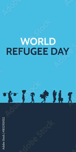 World refugee day. Refugee silhouette background template. A person forced to emigrate vector.