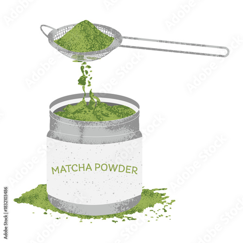 Sifter Strainer Pouring Matcha Powder into Jar Container