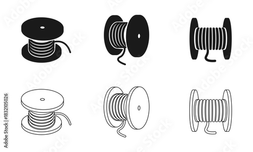 drum wire electric cable coil, vector illustration isolated on white background.