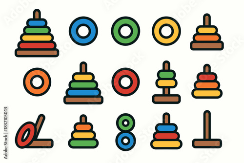 Colorful stacking ring puzzle with geometric shapes for early learning