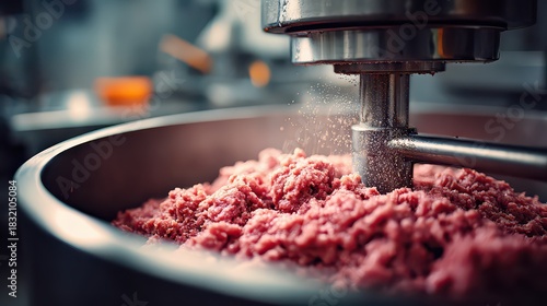 Close-Up of Freshly Ground Meat in Industrial Food Processor