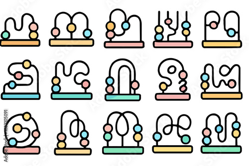 Colorful bead maze puzzles with simple geometric patterns