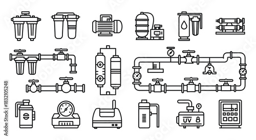 Water filtration system diagram industrial equipment vector art