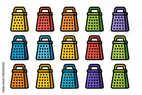 Colorful flat design cheese graters grid pattern with multicolored variations