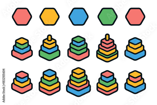 Colorful geometric stacking blocks with hexagon shapes for educational play
