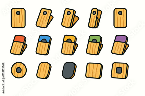 Colorful wooden cutting boards and cases in various shapes and designs