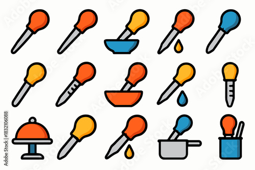 Colorful seamless pattern of droppers and lab equipment in icon style