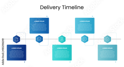 Simple timeline graphic showing delivery steps or stages. Horizontal layout with clear labels. Useful for shipping, logistics, or project planning. Easy to edit and customize.