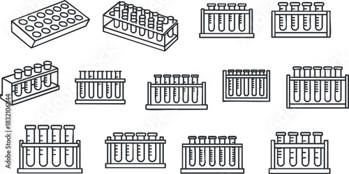 A collection of outline test tubes and laboratory equipment in minimalistic vector style, ideal for science and education projects