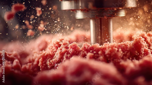 Close-Up of Ground Meat Being Processed in a Kitchen Grinder