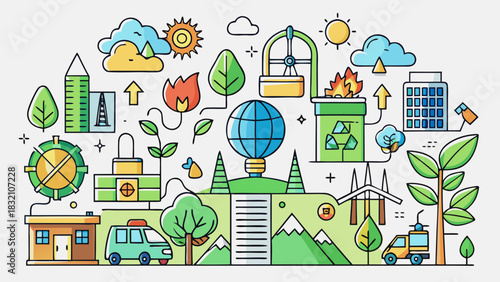 Illustration of Environment Icons Showing Green Earth Concepts