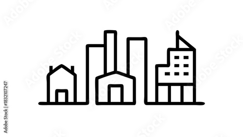 Minimalist Building Icons Collection with Simple Line Design