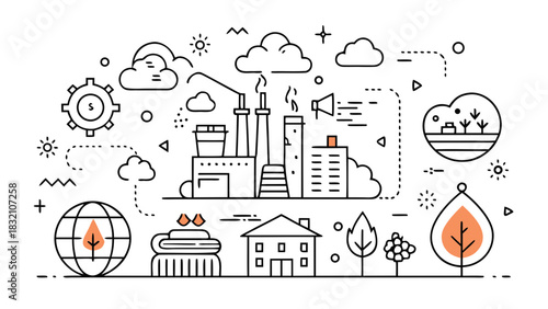 Minimalist Factory Releasing Smoke into the Environment