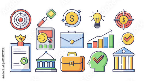 Minimalist Finance and Business Icons Illustrating Concepts