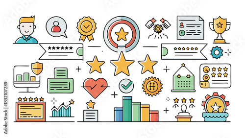 Minimalist Icons Representing Quality Reviews and Feedback