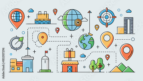 Minimalist travel icons representing location and navigation