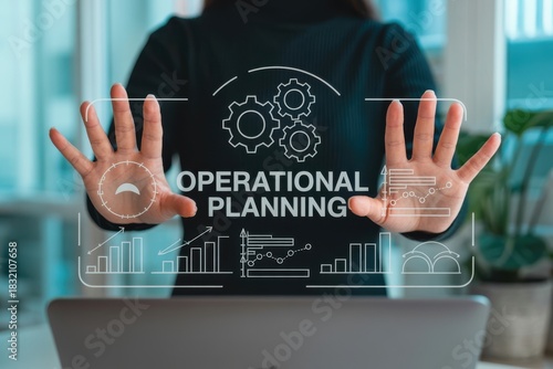 Hands interacting with operational planning interface forearms technology