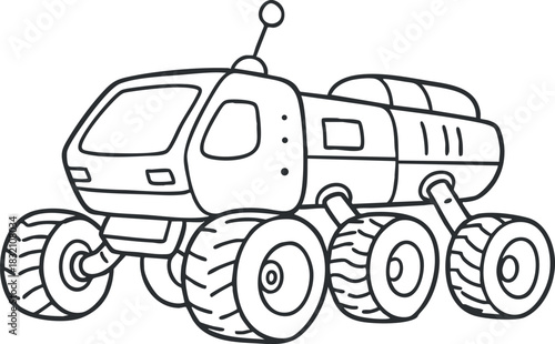 A cartoon-style space rover with large wheels and a simple outline design, perfect for children's educational materials