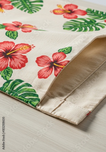 Red Hibiscus Flower Print Canvas Tote Bag