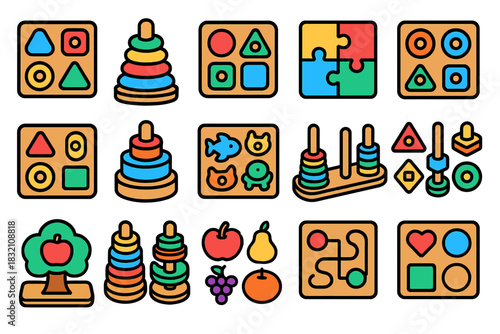 Colorful educational puzzles and toys for early childhood development