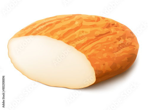 Almond Cut Nut Kernel isolated on white background. Vitamin Natural Food. Chopped Almond Piece. Cracked nut. Realistic 3d Vector Illustration.